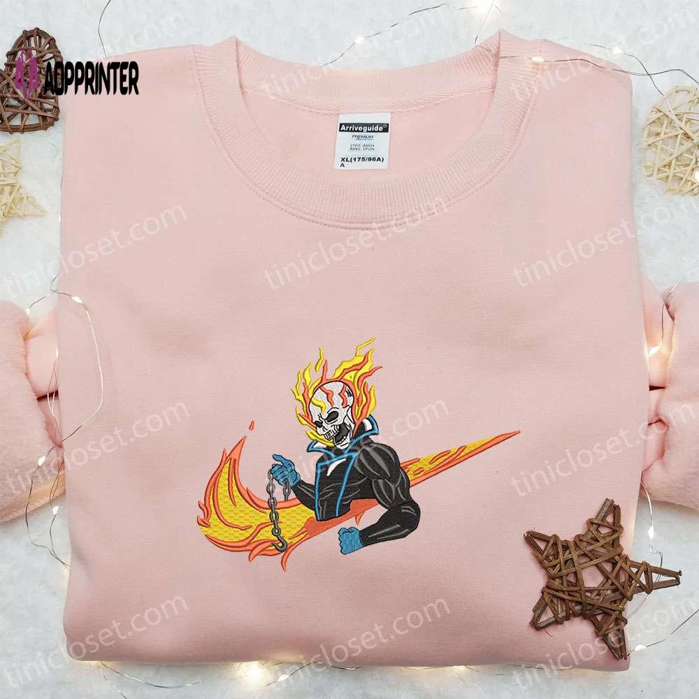 Ghost rider x nike swoosh hoodie: best halloween gift nike inspired shirt Embroidered Shirt