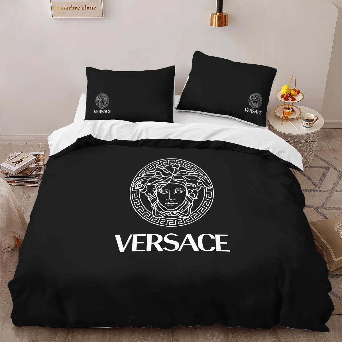 Gianni versace black luxury brand high-end bedding sets, bedroom decor , thanksgiving decorations for home best luxury bed sets gift thankgivings and christmas Bedding Sets