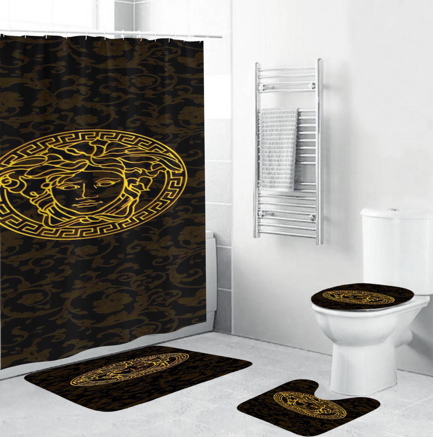 Gianni versace black luxury fashion brand bath mat hypebeast home decor bathroom sets Bathroom Set