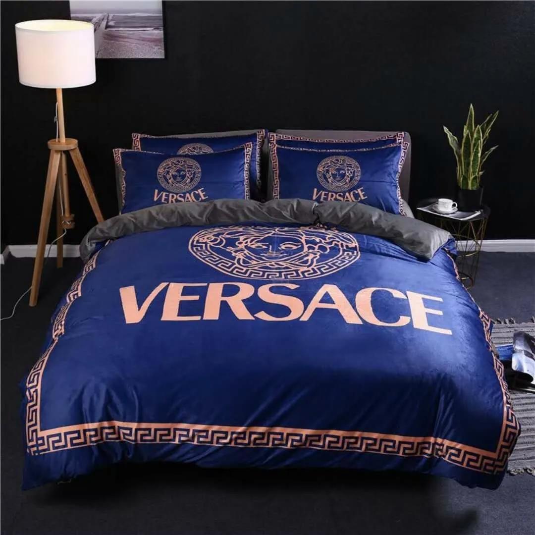 Gianni versace blue luxury brand high-end bedding sets, bedroom decor , thanksgiving decorations for home best luxury bed sets gift thankgivings and christmas Bedding Sets
