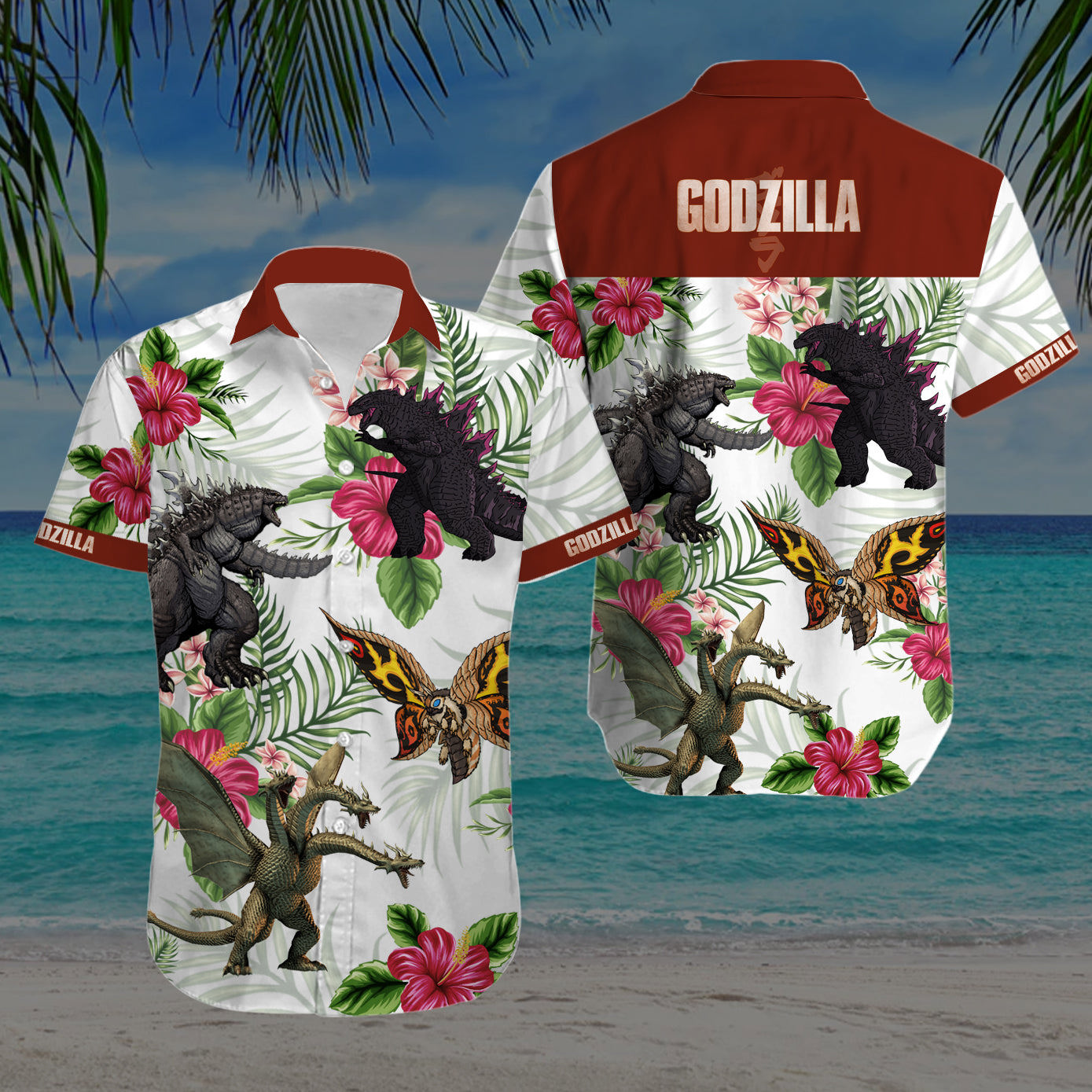 Godzilla hawaiian shirt for women men godzilla fan gifts Hawaii Shirt Shorts & Flip Flops