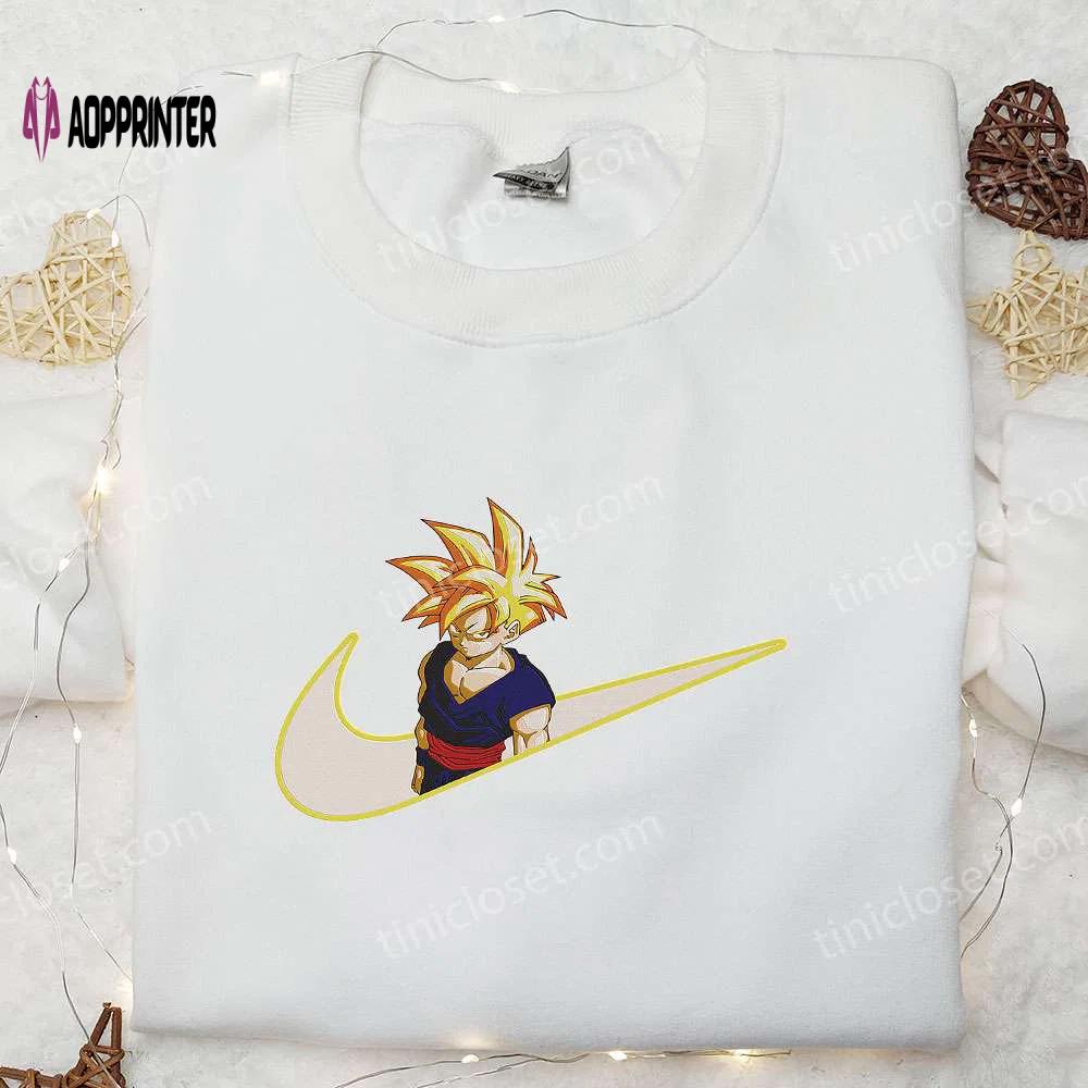 Gohan super saiyan x nike swoosh anime hoodie dragon ball & nike inspired embroidered shirts Embroidered Shirt