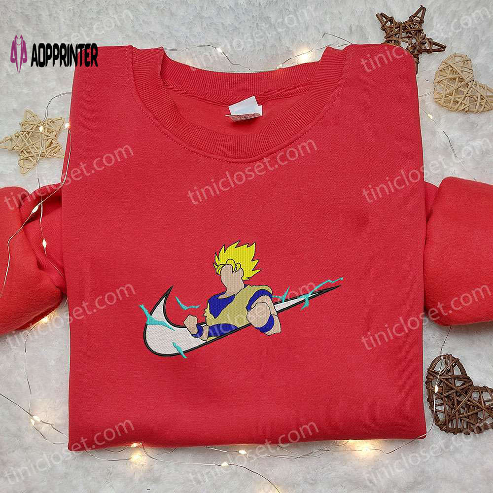 Goku super saiyan 2 x nike swoosh anime embroidered sweatshirt – dragon ball cool anime clothing Embroidered Shirt