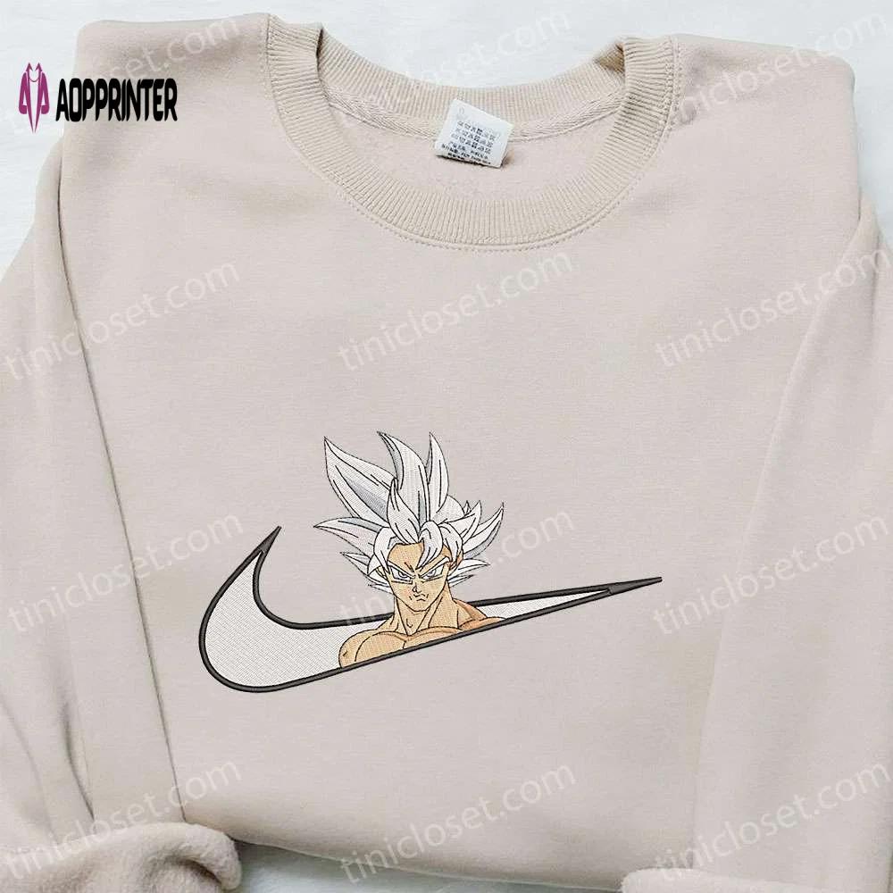 Goku ultra instinct x nike swoosh anime embroidered sweatshirt – dragon ball & nike inspired shirt Embroidered Shirt