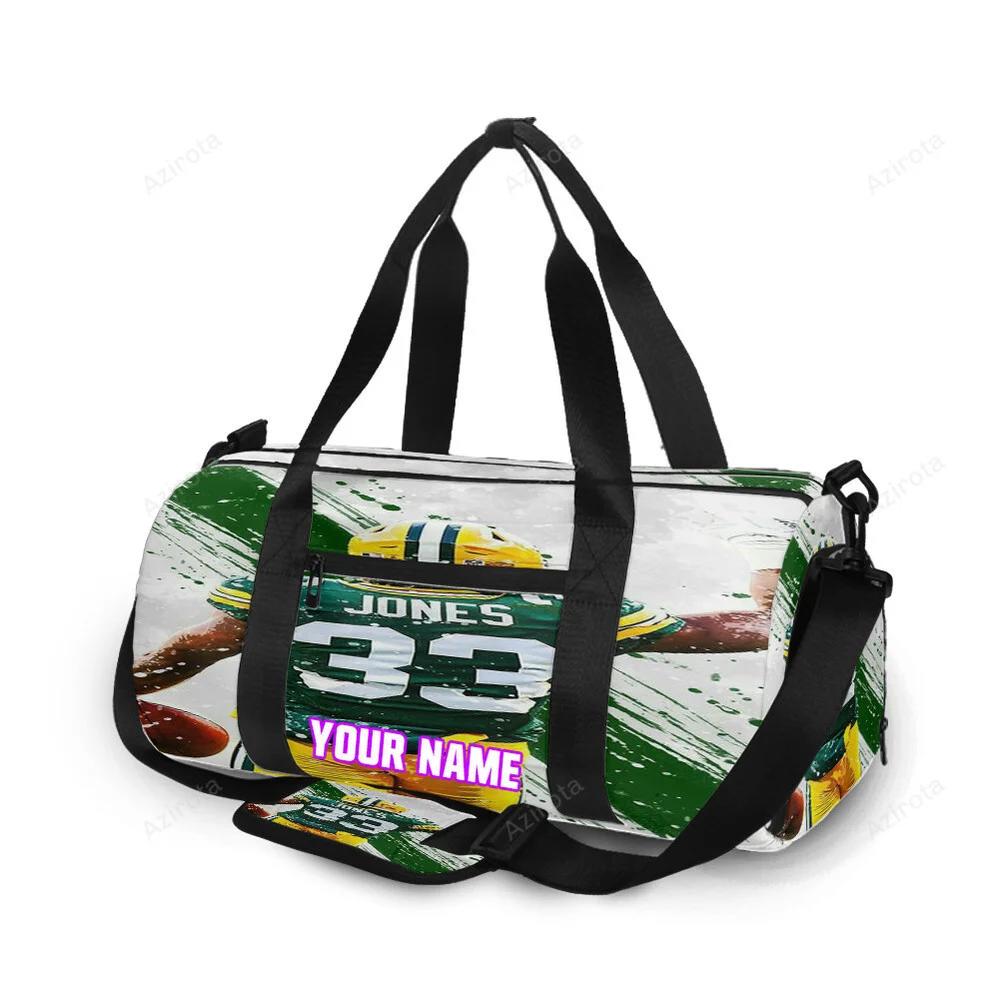 Green bay packers aaron jones no33 personalized name travel bag gym bag 1868 Travel Bag