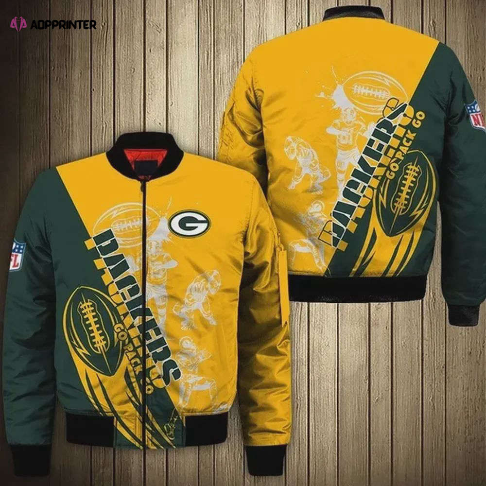 Green bay packers pattern bomber jacket – yellow and green Bomber Jacket