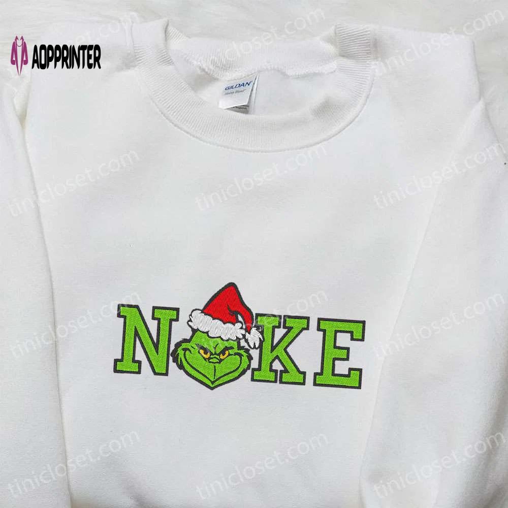Grinch christmas x nike movie embroidered shirt: best gift idea with nike inspiration Embroidered Shirt