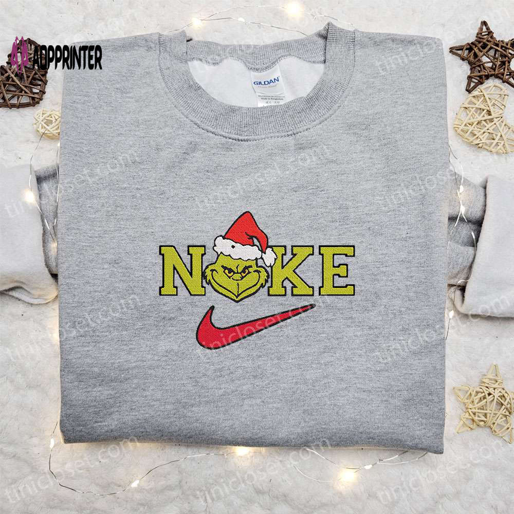 Grinch x nike movie embroidered hoodie & christmas shirt: best family gift ideas Embroidered Shirt