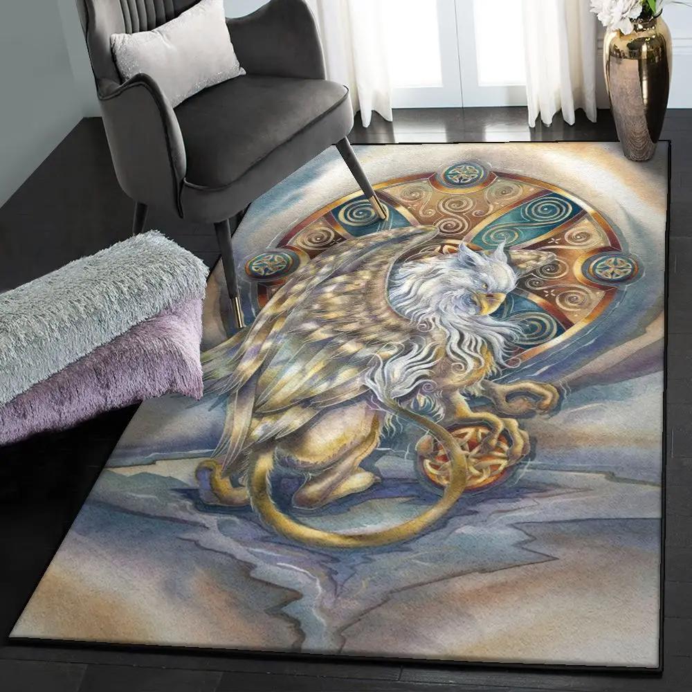 Gryphon art deco rug, celtic griffin rug Rectangle Rug