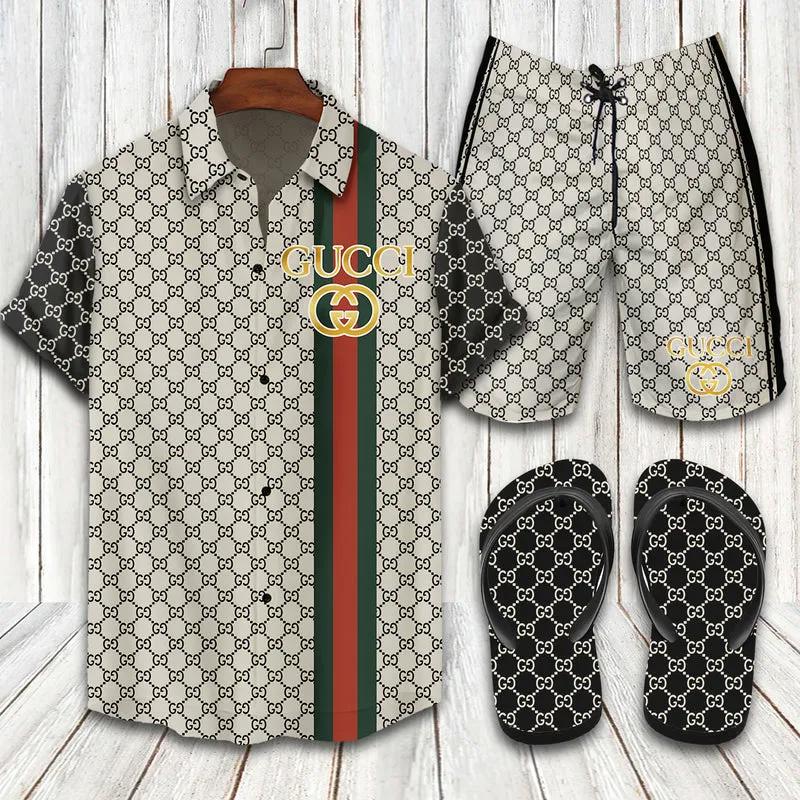Gucci all over print hawaiian shirt Hawaii Shirt Shorts & Flip Flops
