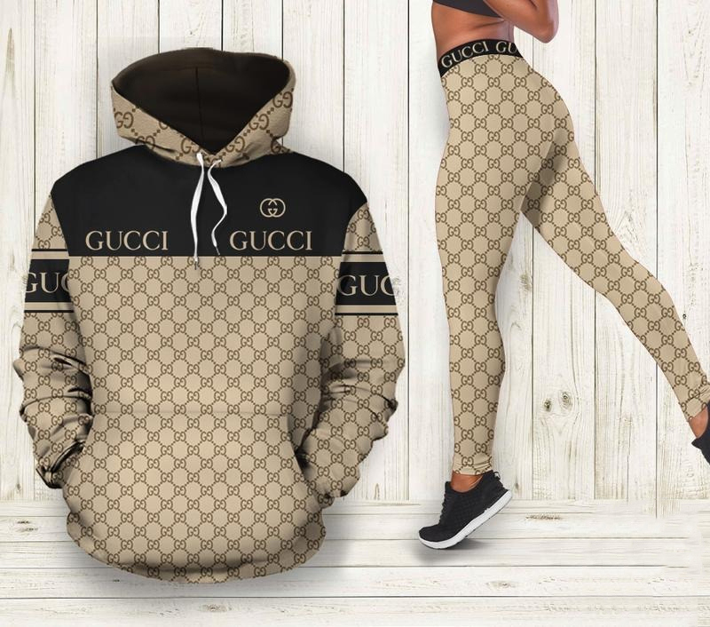 Gucci black and brown 3d full print hoodie and leggings set 296 hcst 3 Hoodie Leggings Set