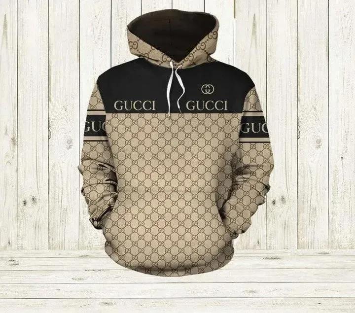 Gucci black brown unisex hoodie gucci logo hoodie for men women Hoodie 3D