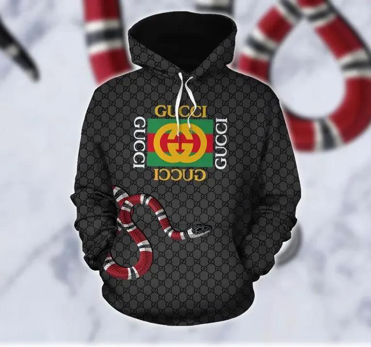Gucci black snake unisex hoodie gucci logo hoodie for men women Hoodie 3D