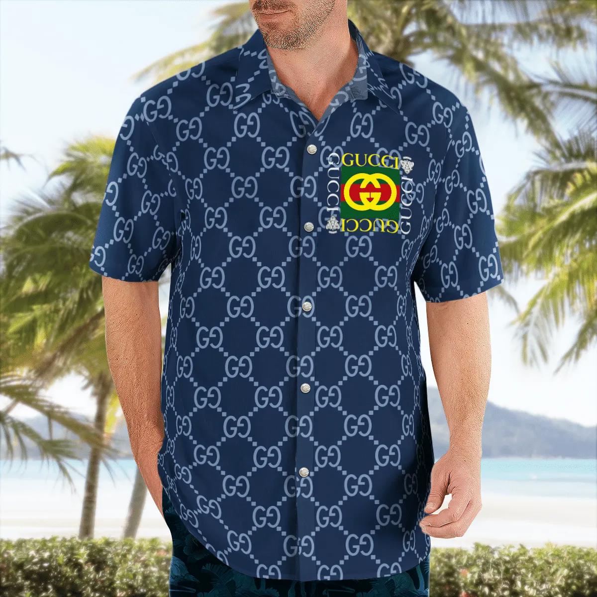 Gucci blue luxury brand premium fashion hawaii shirt for men 19 Hawaii Shirt
