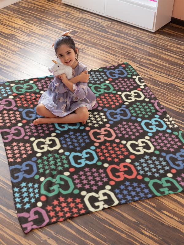 Gucci colorful luxury brand logo premium blanket fleece home decor 202 Blanket Fleece