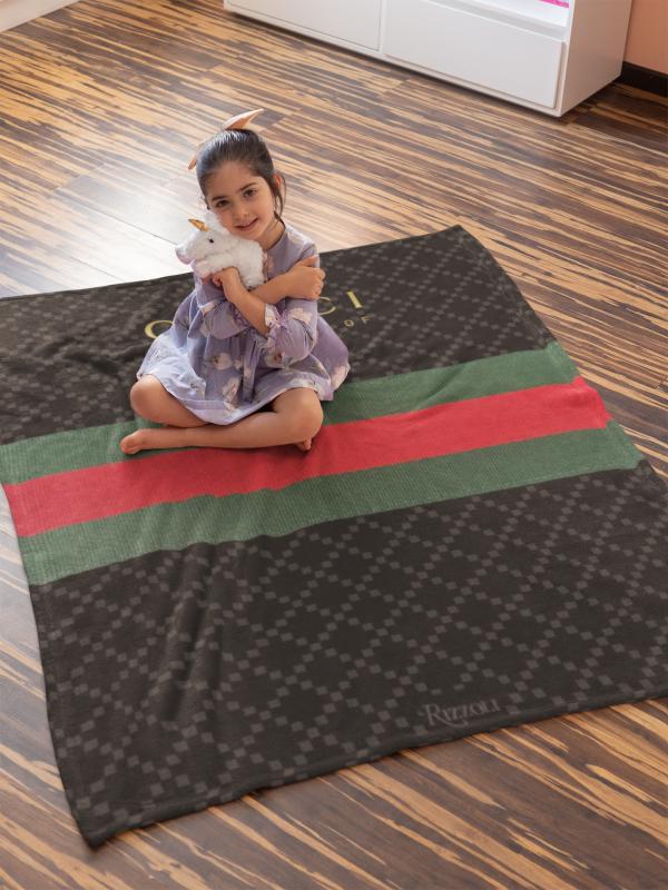 Gucci dirty brown luxury brand logo premium blanket fleece home decor 219 Blanket Fleece