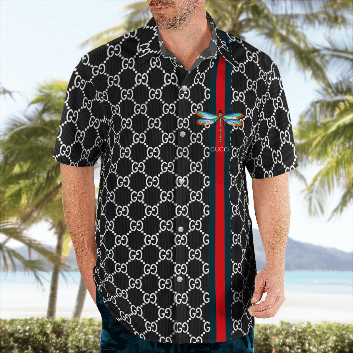 Gucci dragonfly black luxury brand premium fashion hawaii shirt for men 29 Hawaii Shirt