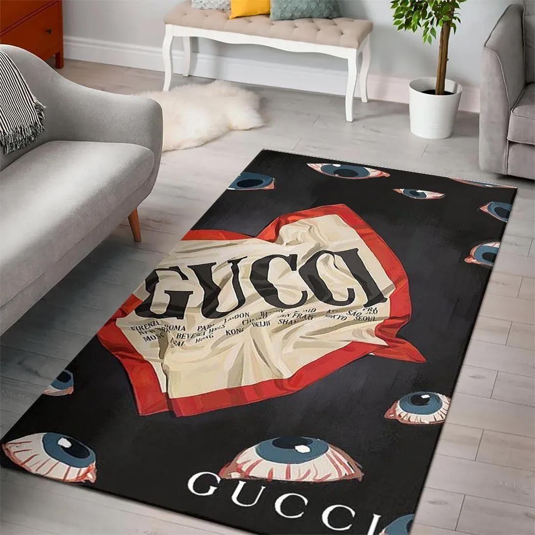 Gucci eyes logo type 1002. Upgrade Your Living Room with Luxury Home Decor: Area Carpets, Floor Decor, Door Mats, and Hot Gift Items with style a High-End Fashion Brand Rectangle Rug