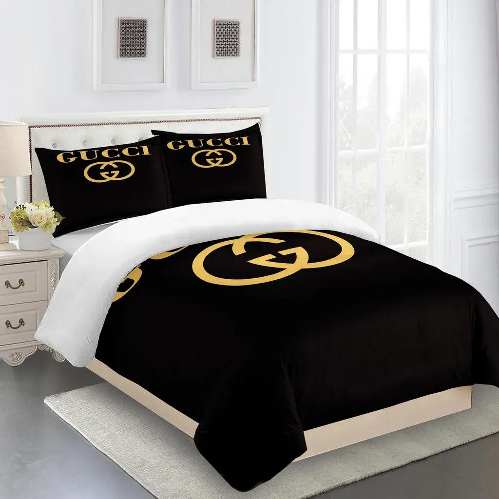 Gucci fashion logo limited luxury brand bedding sets, bedroom decor , thanksgiving decorations for home 21 best luxury bed sets gift thankgivings and christmas Bedding Sets