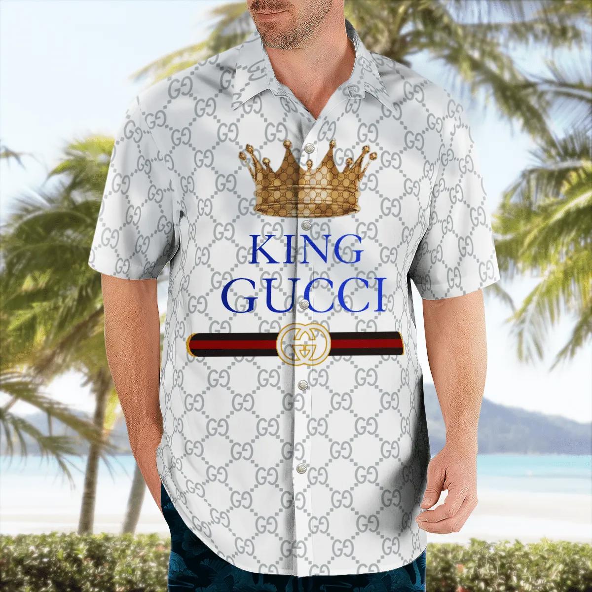 Gucci king white luxury brand premium fashion hawaii shirt for men 23 Hawaii Shirt