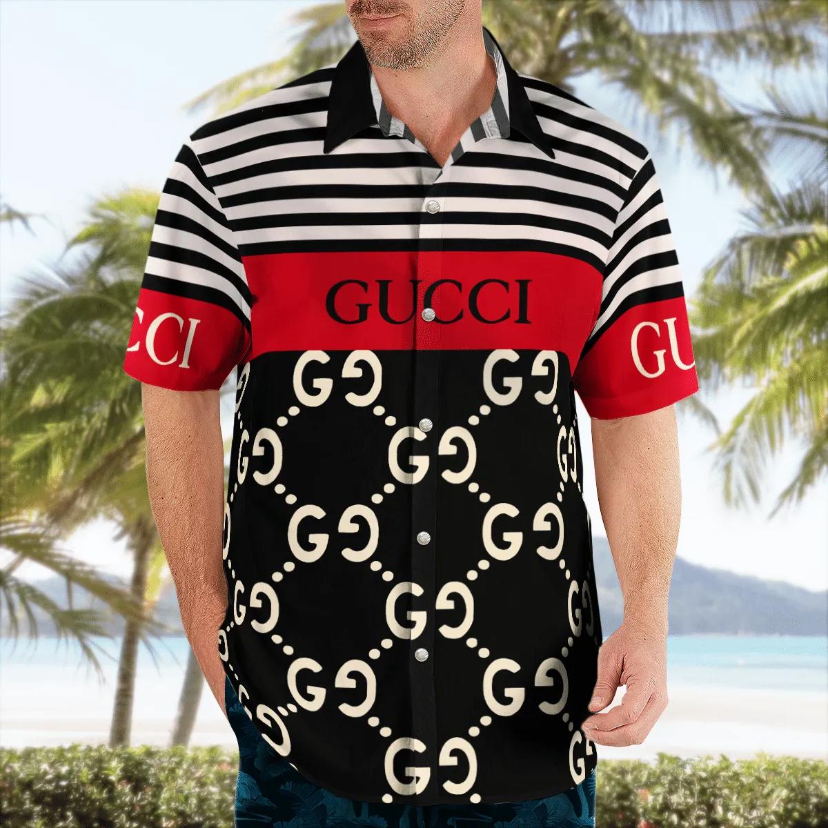 Gucci red black luxury brand premium fashion hawaii shirt for men 31 Hawaii Shirt