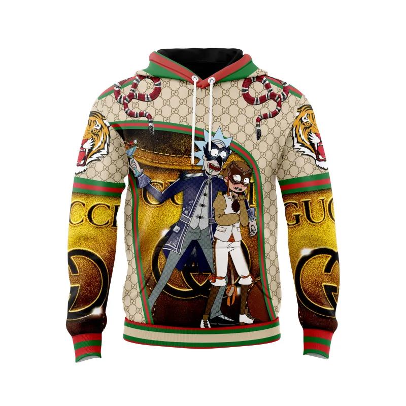 Gucci rick and morty tiger snake golden unisex hoodie outfit for men women luxury brand clothing special gift Hoodie 3D