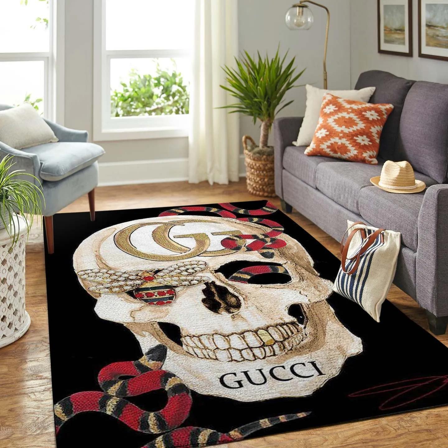 Gucci skull logo type 344. Upgrade Your Living Room with Luxury Home Decor: Area Carpets, Floor Decor, Door Mats, and Hot Gift Items with style a High-End Fashion Brand Rectangle Rug