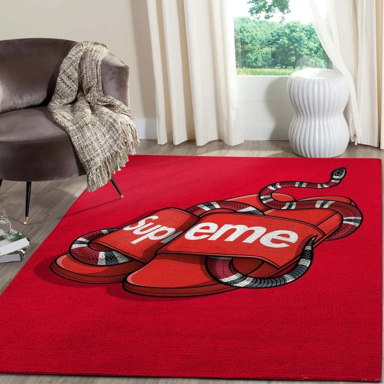 Gucci supreme logo type 42. Upgrade Your Living Room with Luxury Home Decor: Area Carpets, Floor Decor, Door Mats, and Hot Gift Items with style a High-End Fashion Brand Rectangle Rug