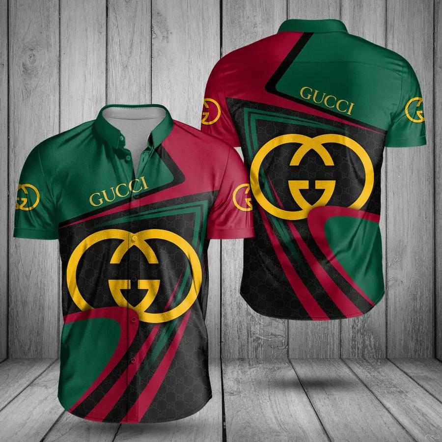 Gucci yellow logo green red luxury brand premium fashion hawaii shirt for men 24 Hawaii Shirt