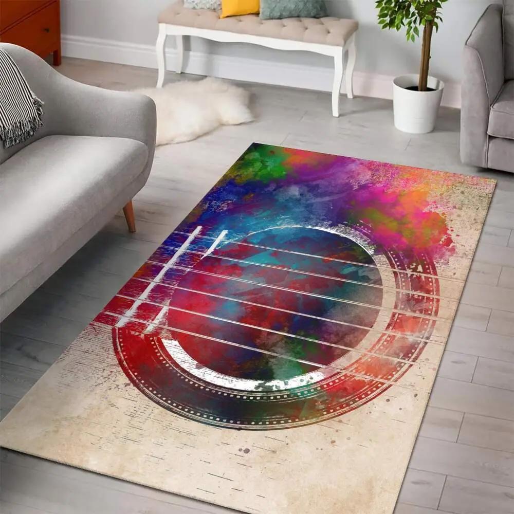 Guitar art instrument area rug living room rug home decor bedroom halloween gift Rectangle Rug