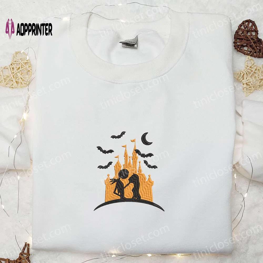 Halloween castle jack & sally embroidered sweatshirt: nightmare before christmas hoodie best gift for halloween lovers Embroidered Shirt