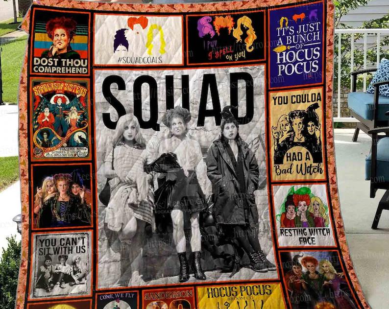 Halloween decorations hocus pocus fleece blanket, sanderson sister blanket, hocus pocus squad blanket, horror movie blanket, halloween gifts, christmas gifts Quilt Blanket