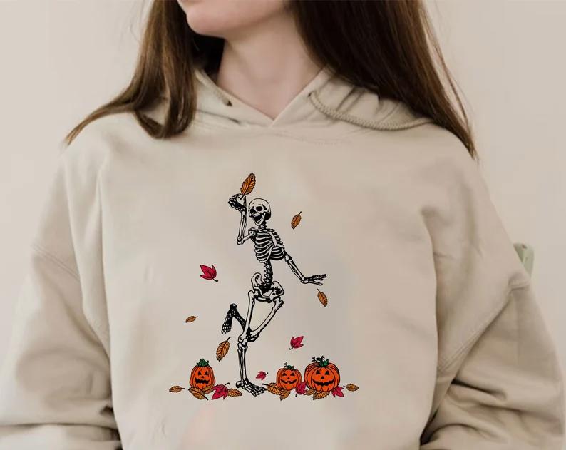 Halloween skeleton hoodie, funny halloween sweatshirt, spooky hoodie, pumpkin hoodie, halloween gift, fall hoodie, trick or treat, oversized