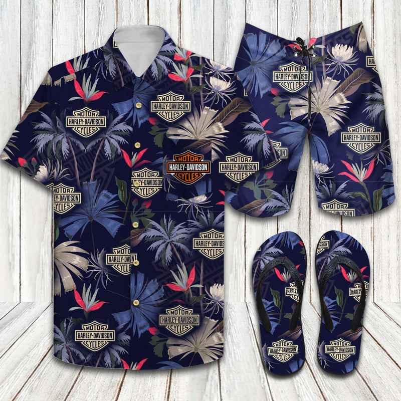 Harley davidson flip flops and combo hawaii shirt shorts luxury brand summer outfit Hawaii Shirt Shorts & Flip Flops