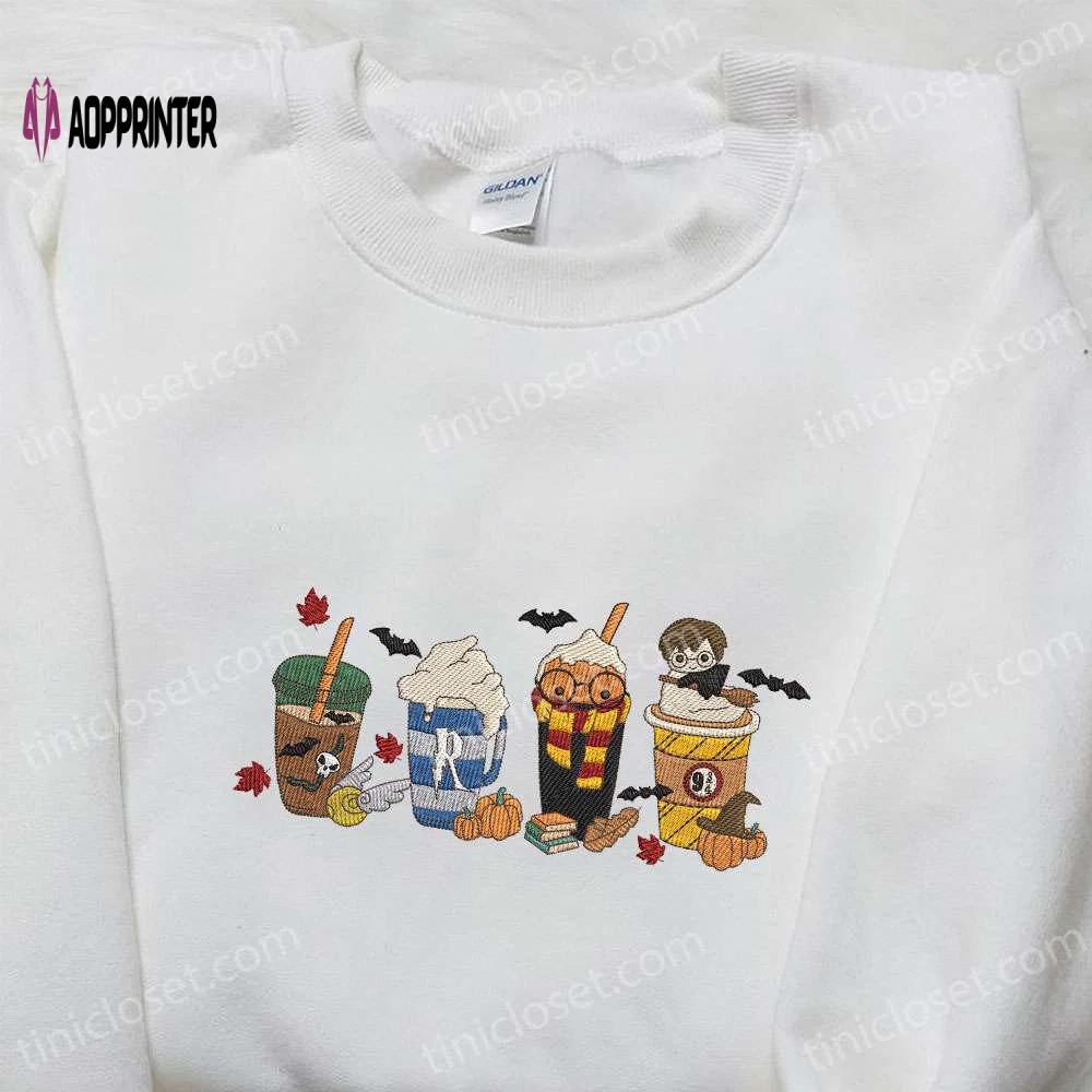 Harry potter coffee latte embroidered shirt: perfect halloween gift for lovers of halloween and halloween clothing Embroidered Shirt