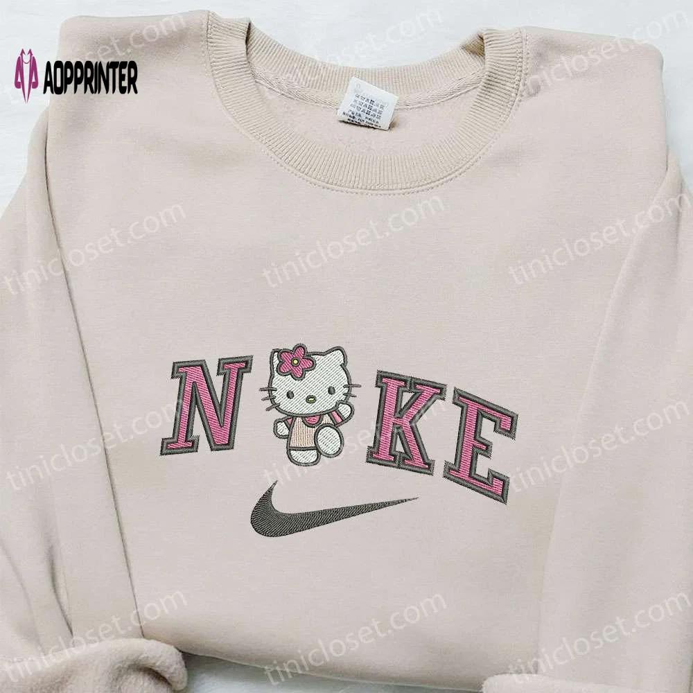 Hello kitty x nike cartoon embroidered shirt – nike inspired best gift for family Embroidered Shirt