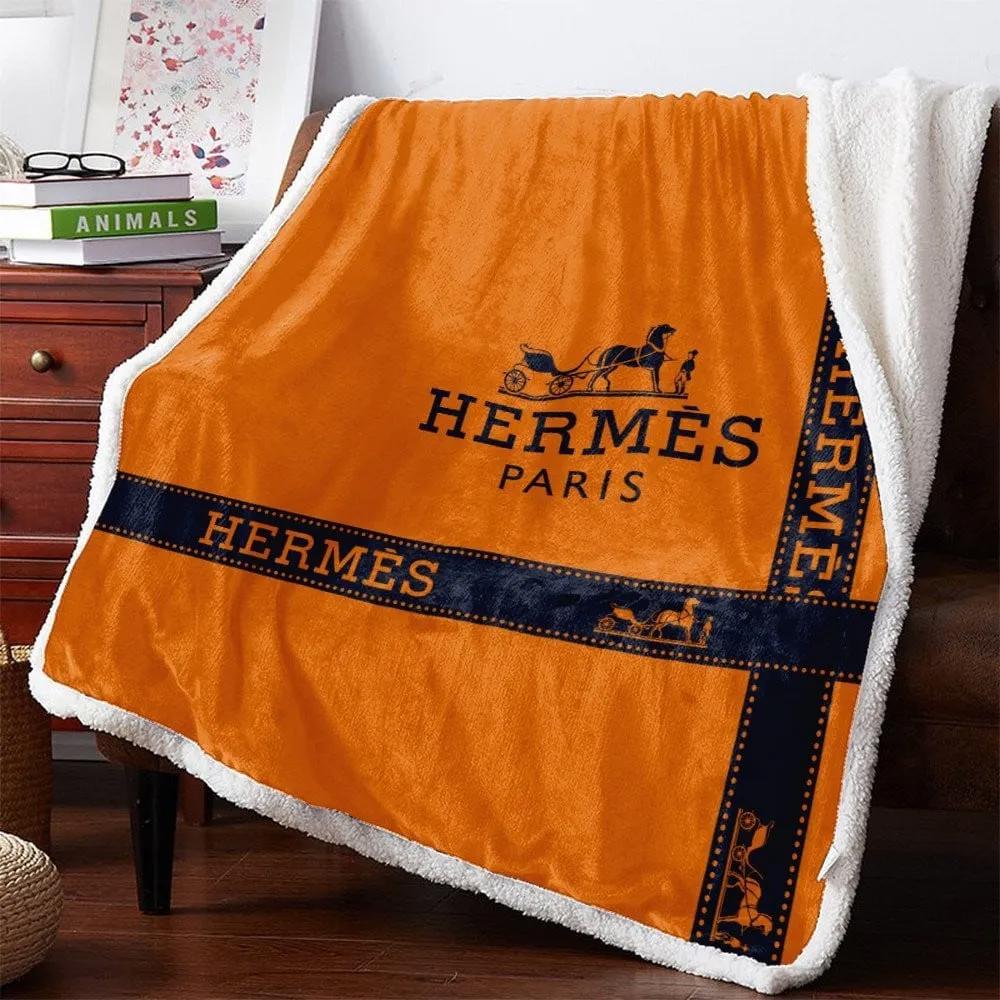 Hermes orange luxury brand premium blanket fleece home decor special gift for family friend 1 Blanket Fleece