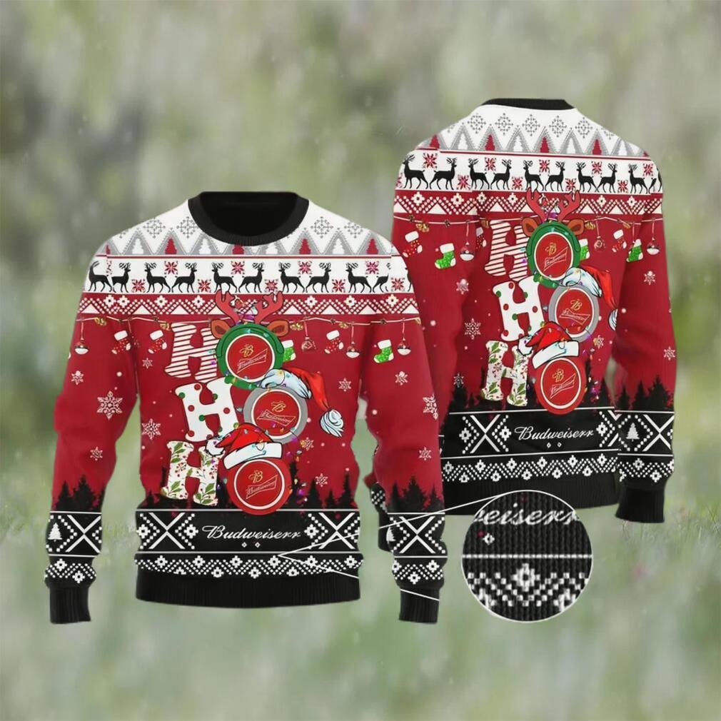 Hohoho budweiser beer ugly christmas sweater, faux wool sweater, gifts for beer lovers, international beer day, best christmas gifts for 2022 ? prinvity Christmas Ugly Sweater
