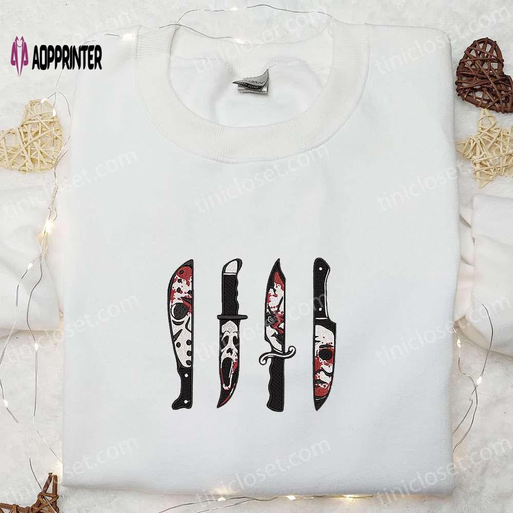 Horror friends & characters embroidered sweatshirt & shirt: perfect for halloween! Embroidered Shirt