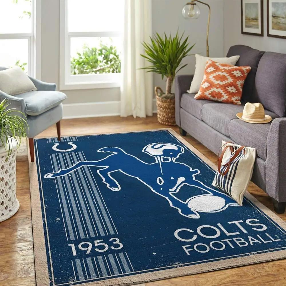 Indianapolis colts nfl retro style living room sports rug regtangle carpet Rectangle Rug