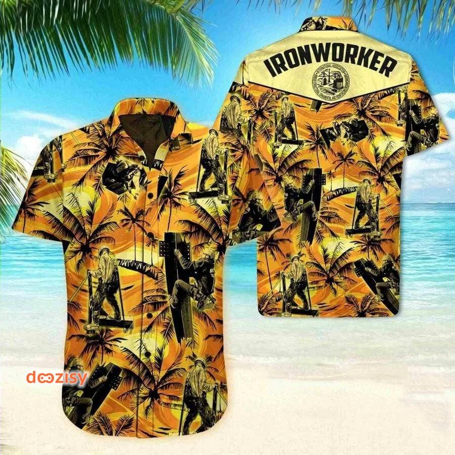 Ironworker palm tree yellow hawaiian shirt Hawaii Shirt Shorts & Flip Flops
