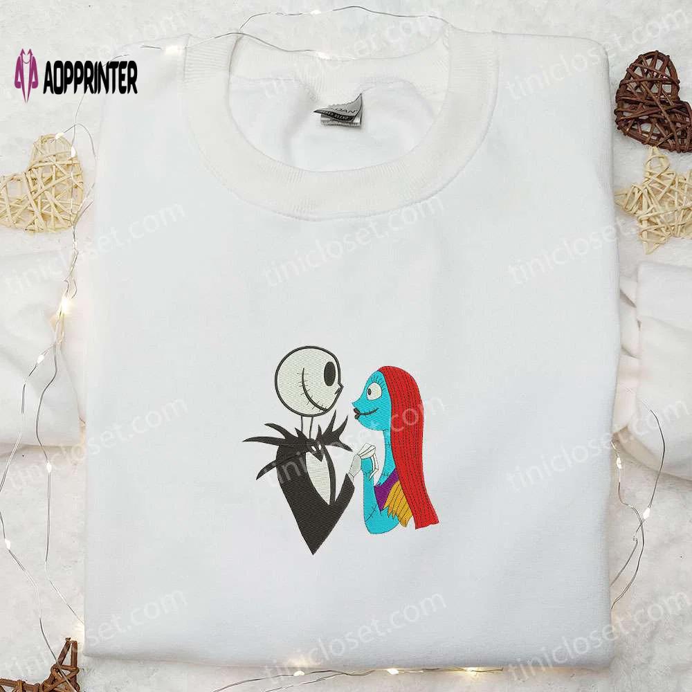 Jack & sally embroidered sweatshirt: nightmare before christmas hoodie & spirit halloween t-shirt Embroidered Shirt