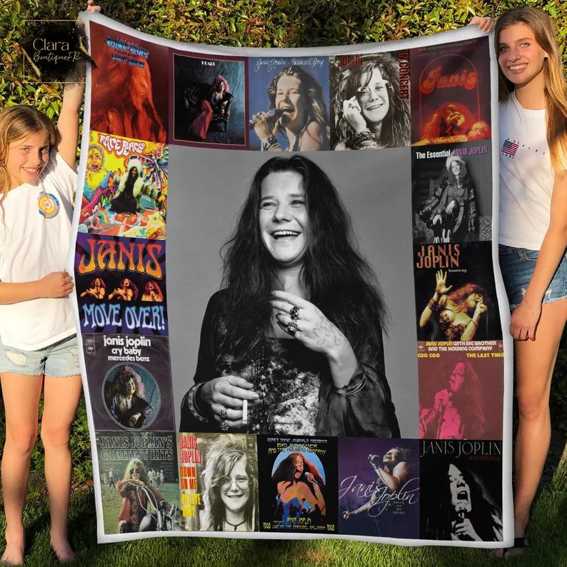 Janis joplin album covers music fleece blanket, mink sherpa blanket, janis joplin blanket, rock stars blanket, rock and roll lover gift Quilt Blanket