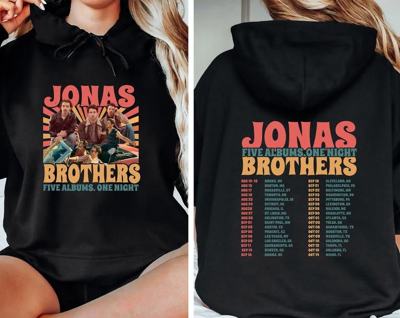 Jonas brothers double sided hoodie, jonas brothers tour shirt, concert 2023 retro unisex gift, jonas brothers cassette shirt,backside hoodie