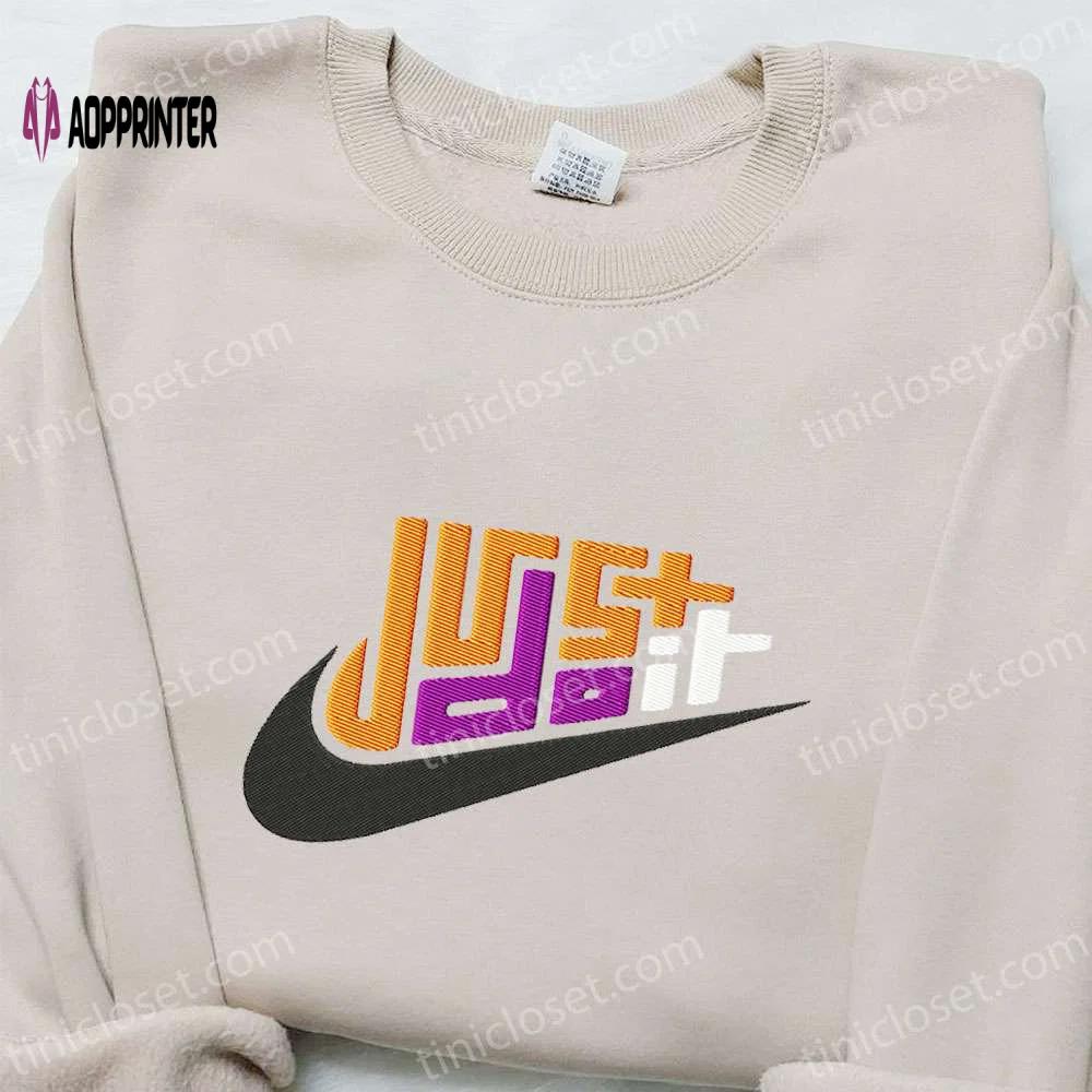Just do it x nike swoosh hoodie: stylish nike inspired embroidered shirt perfect family gift Embroidered Shirt
