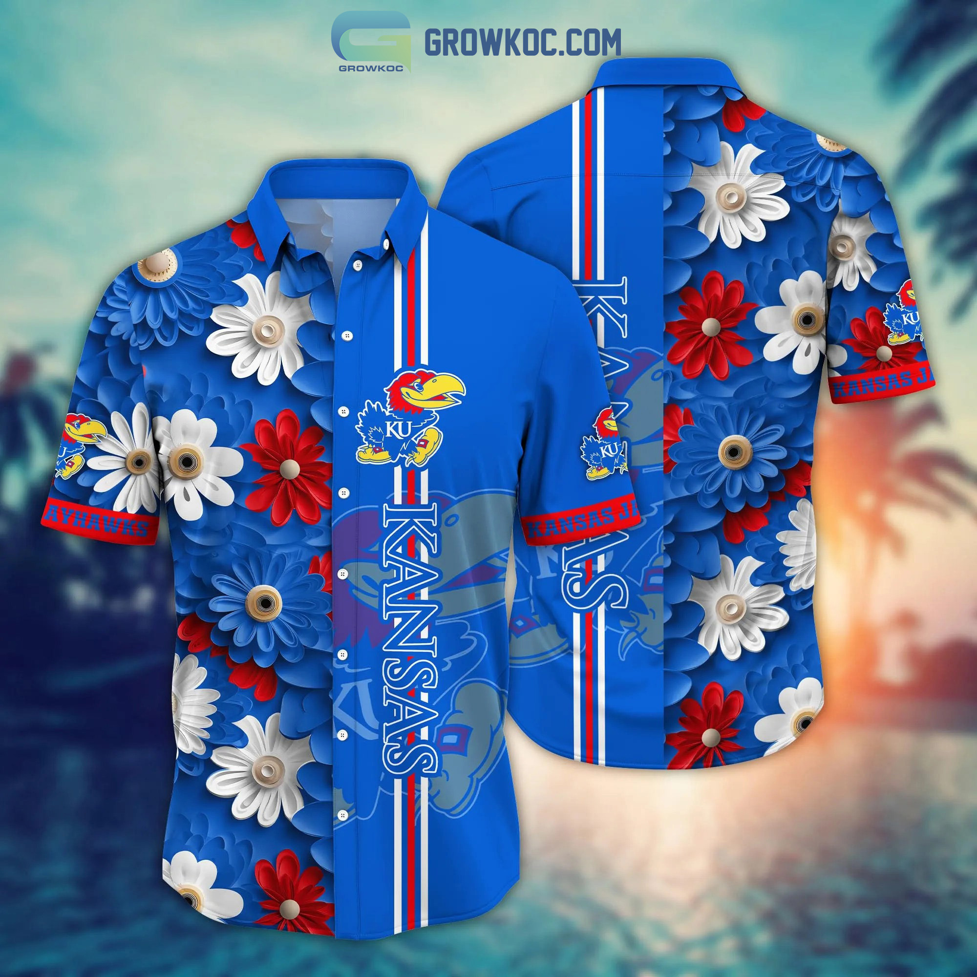Kansas jayhawks ncaa flower hawaiian shirt Hawaii Shirt Shorts & Flip Flops