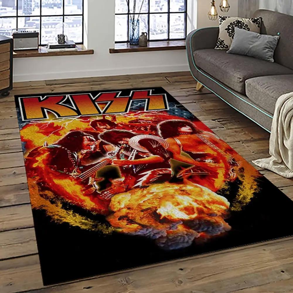 Kiss rock band music retangle carpet area rug home decor best gift for fan and friends as85 Rectangle Rug