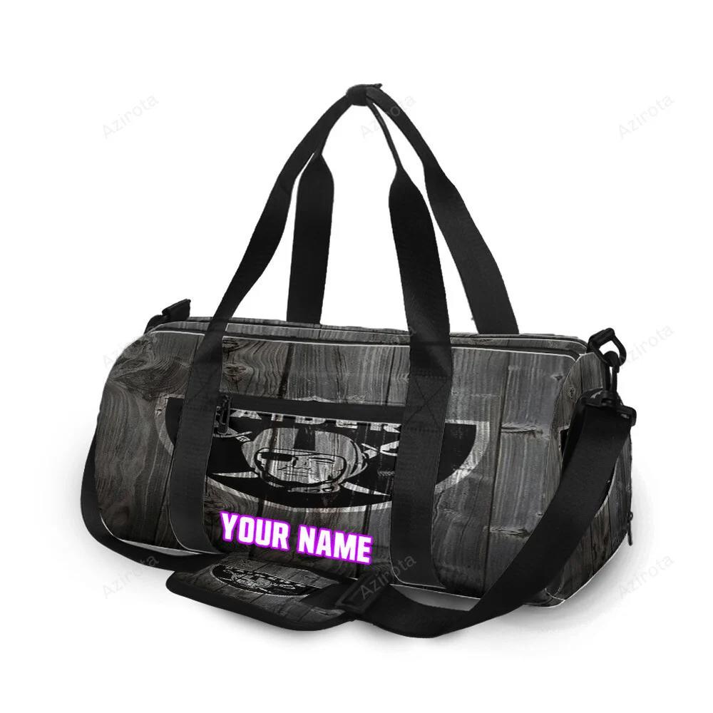 Las vegas raiders logo wood personalized name travel bag gym bag 765 Travel Bag