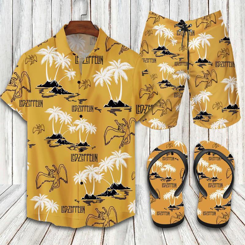 Led zeppelin flip flops and combo hawaii shirt shorts luxury brand summer outfit Hawaii Shirt Shorts & Flip Flops
