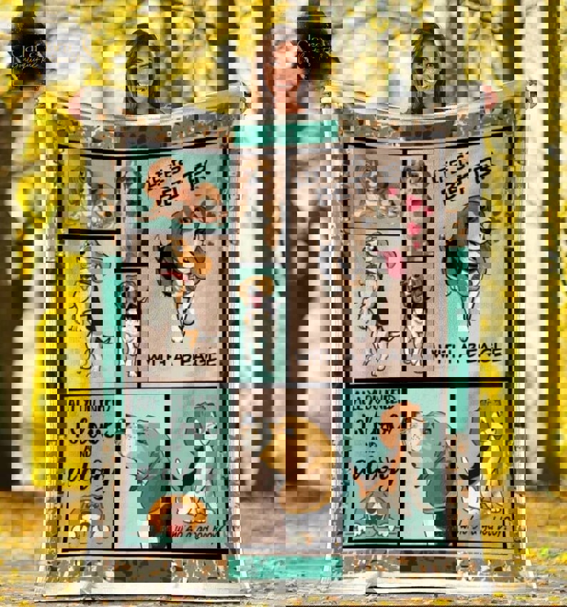 Life is better with a beagle dog fleece blanket, mink sherpa blanket, beagle blanket, pet quilt, beagle owner gift, dog quilt Quilt Blanket